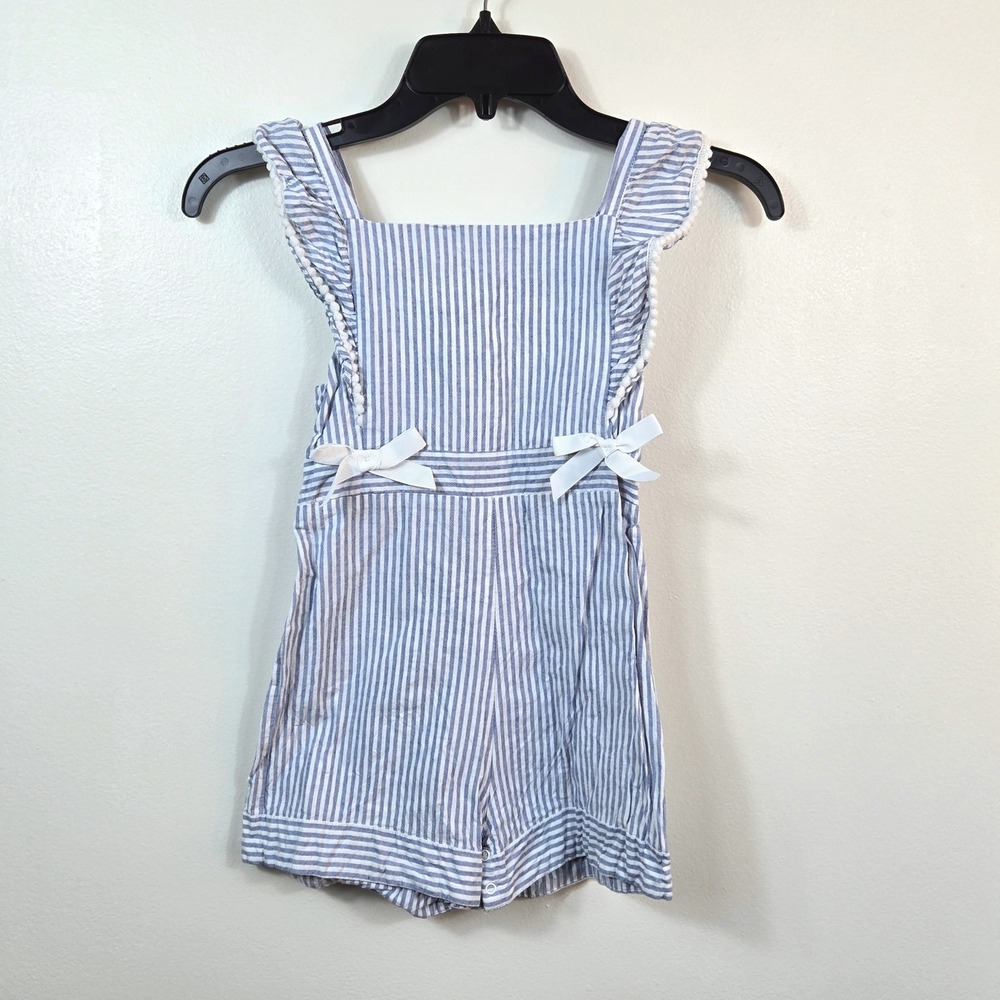 Rare Editions Girls Blue White Striped Sleeveless Ruffled Nautical Romper 6X‎